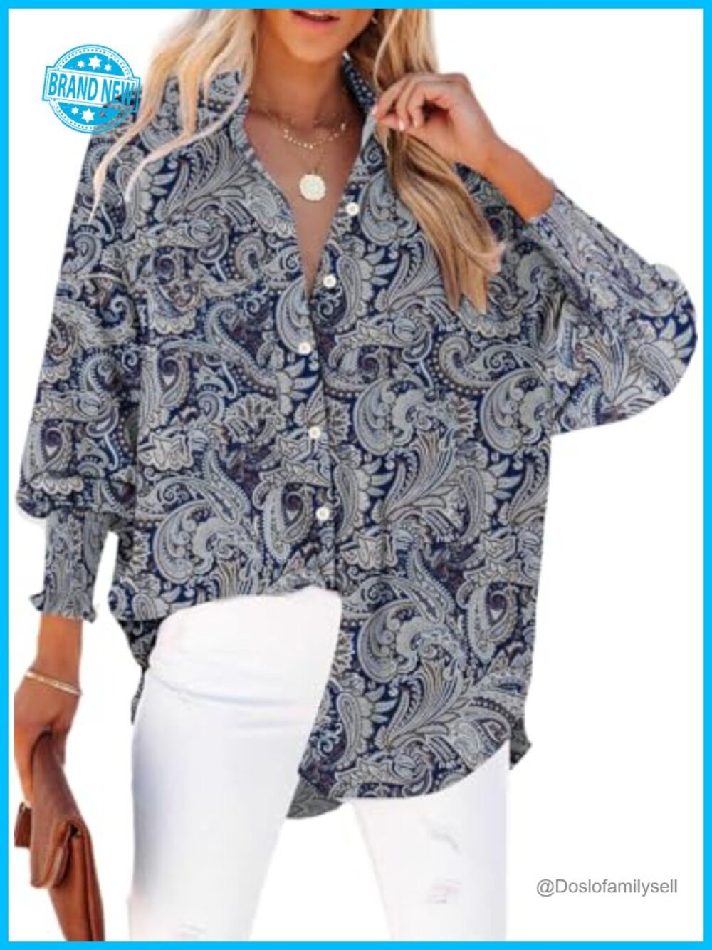LEMAFER Womens Button Down Blouse Smocked Cuffed Boyfriend Shirt